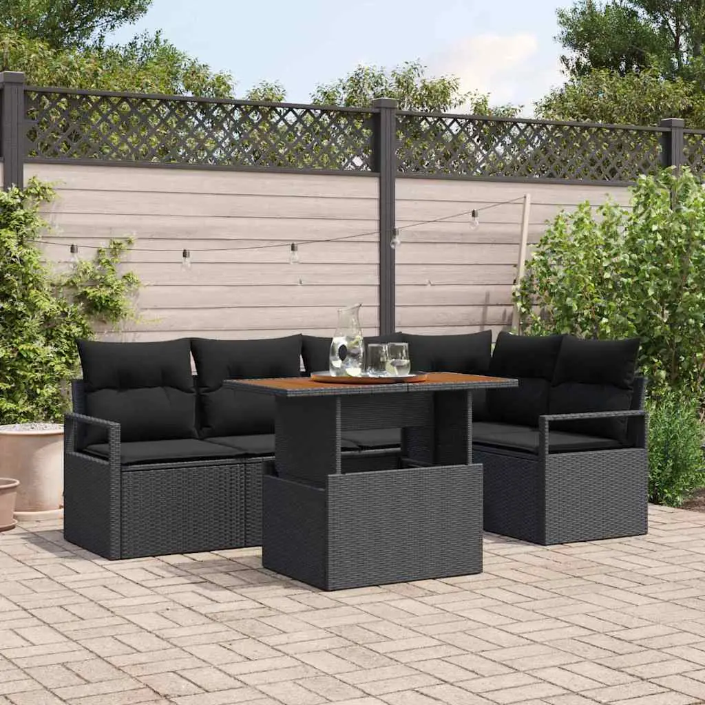 Ensemble de Jardin 6 Pièces en Résine Tressée avec Table Acacia et Rangement Intégré Noir – ComfortXL Outdoor Living