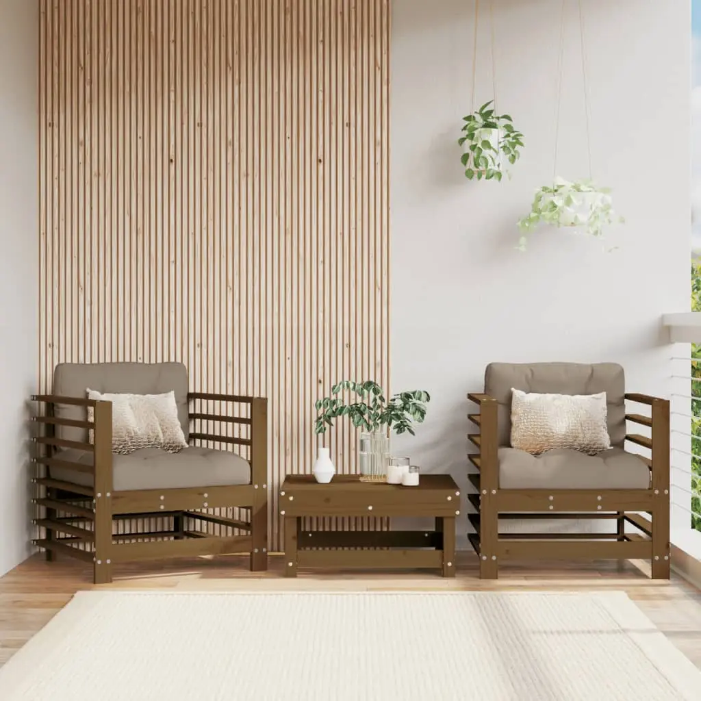 Ensemble de 2 Fauteuils d’extérieur en pin massif avec coussins taupe pour un espace détente chaleureux Marron Miel – ComfortXL Outdoor Living