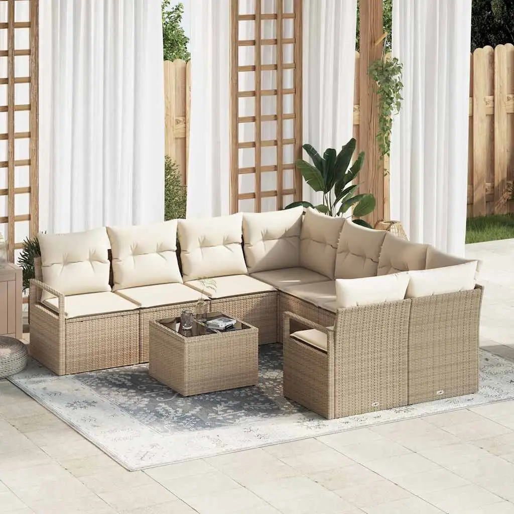 Ensemble de Canapés avec coussin 9 pcs Beige et crème polyrotin vidaXL 3346321