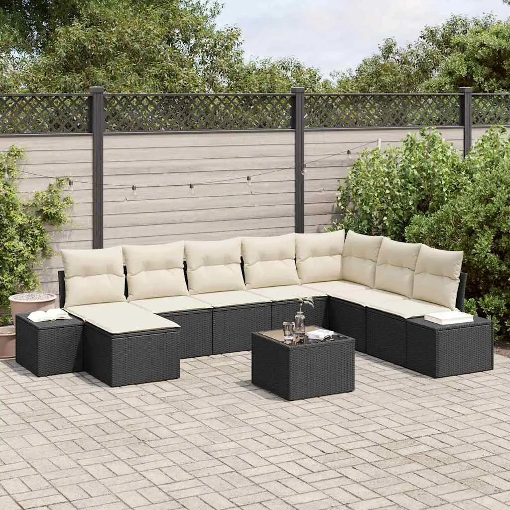 Ensemble de canapé de jardin avec coussin 9 pcs Noir polyrotin vidaXL 3347187