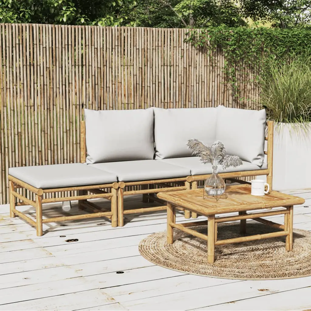 Ensemble Canapé Jardin Bambou 3 pcs Coussins Gris Clair Modulaire – ComfortXL Outdoor Living