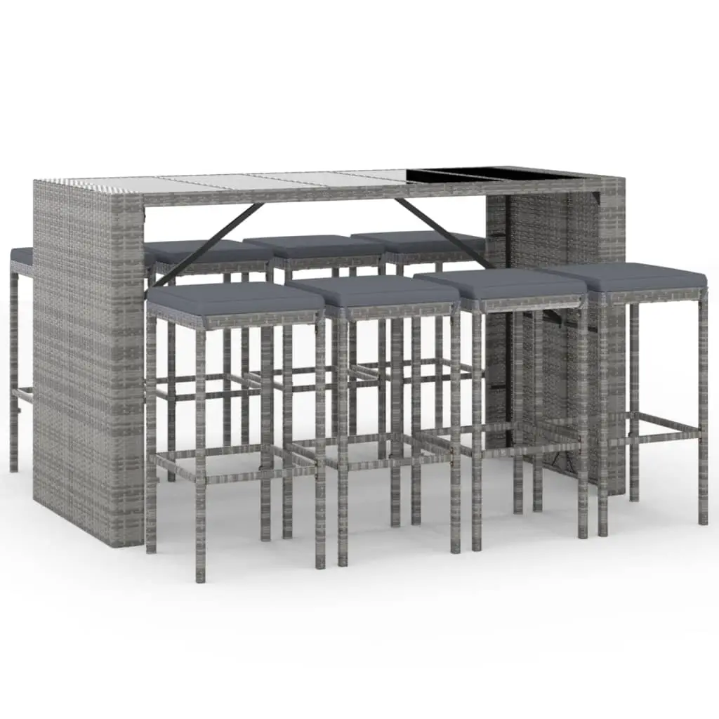 Ensemble de 9 pcs bar de jardin – Mobilier d’extérieur – Mobilier de jardin avec coussins gris poly rotin-JU2126
