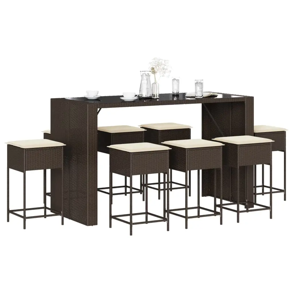 Ensemble de bar de jardin 9 pcs avec coussins marron poly rotin vidaXL 3261512