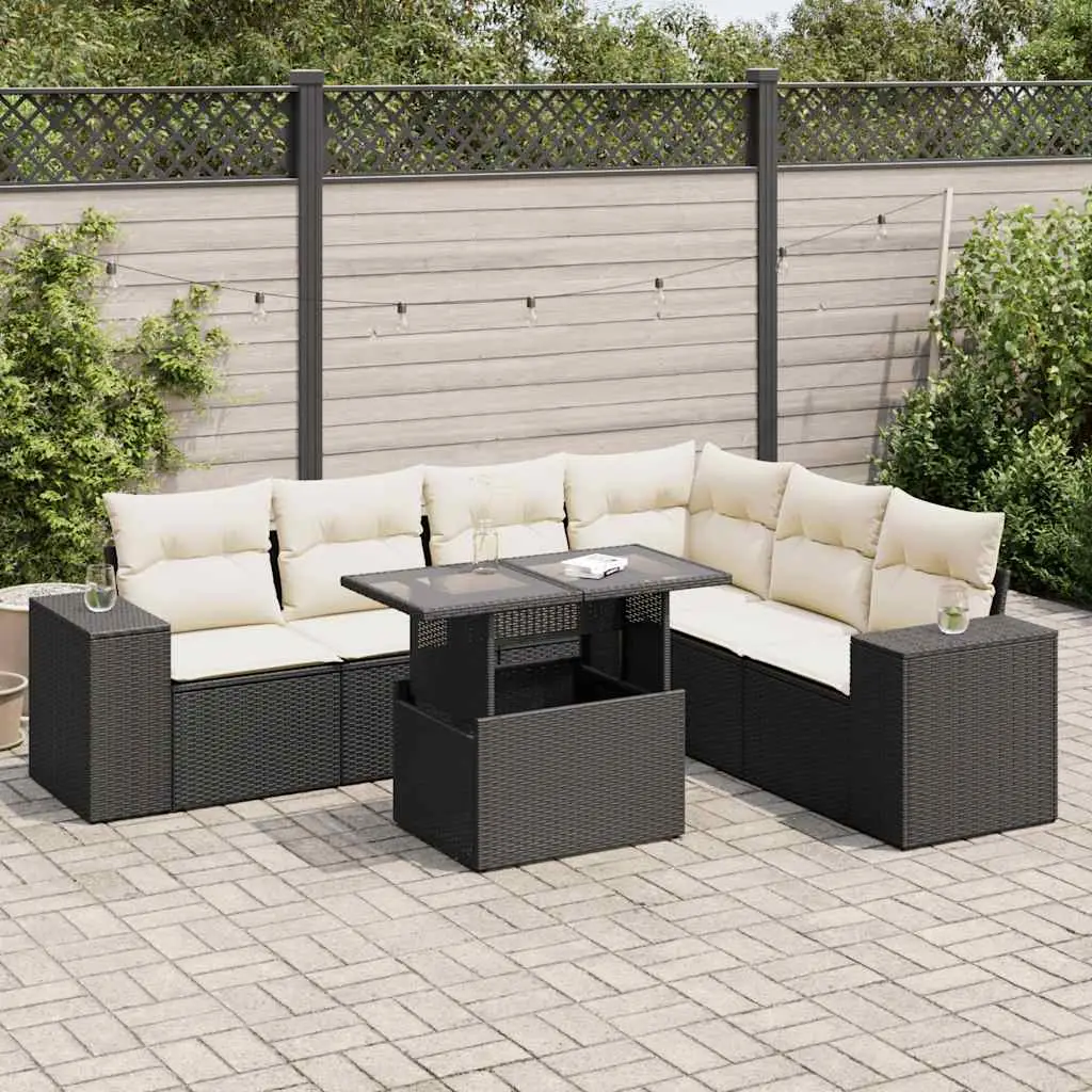 Ensemble de jardin 7 places résine tressée avec coffres et table relevable noir – ComfortXL Outdoor Living