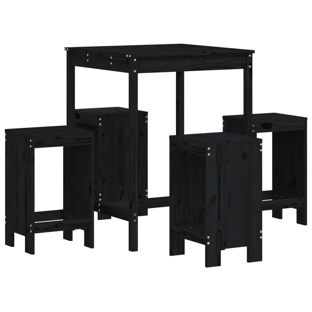 Ensemble de 5 pcs bar de jardin – Mobilier d’extérieur – Mobilier de jardin noir bois de pin massif-JU2133