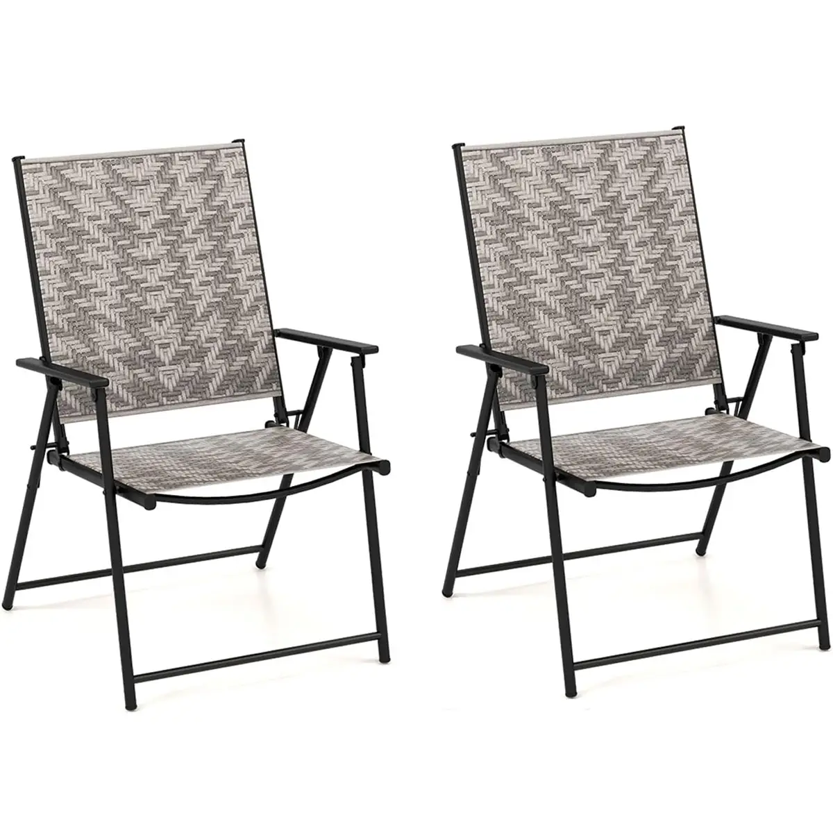 Ensemble de 4 Chaises Pliantes de Patio Chaises de Salle à Manger D’Extérieur en Osier Accoudoirs Chaises Pliables avec Cadre en Métal