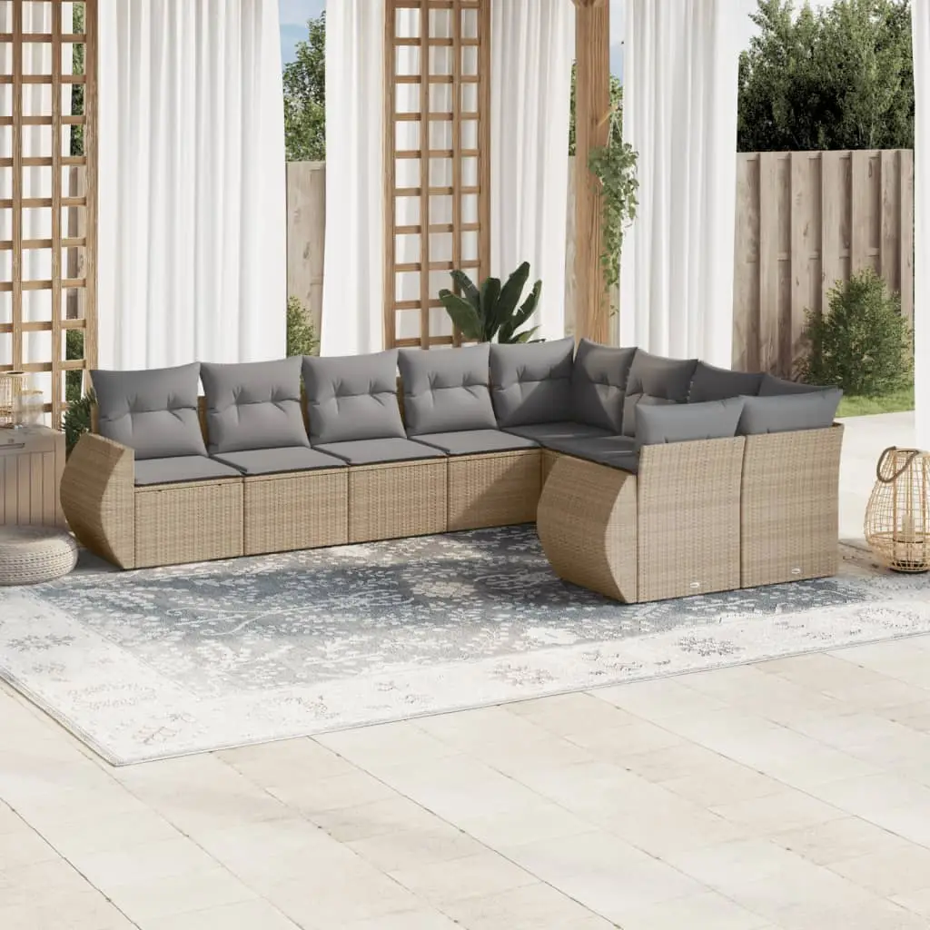 Ensemble canapé de terrasse 9 places avec rangement intégré en poly rotin résistant Beige – ComfortXL Outdoor Living