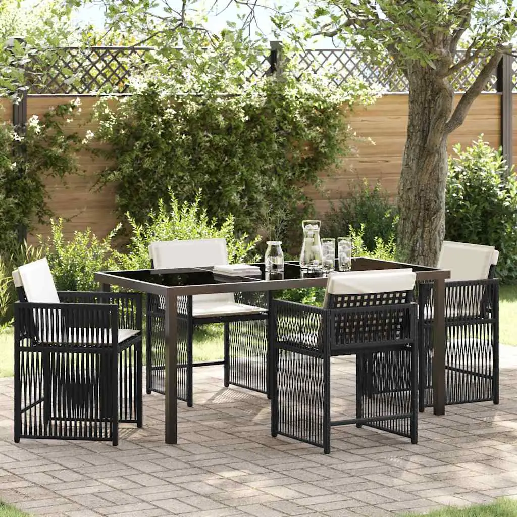Ensemble de salle à manger pour jardin 5 pcs Noir polyrotin vidaXL 3380771 Noir et blanc crème