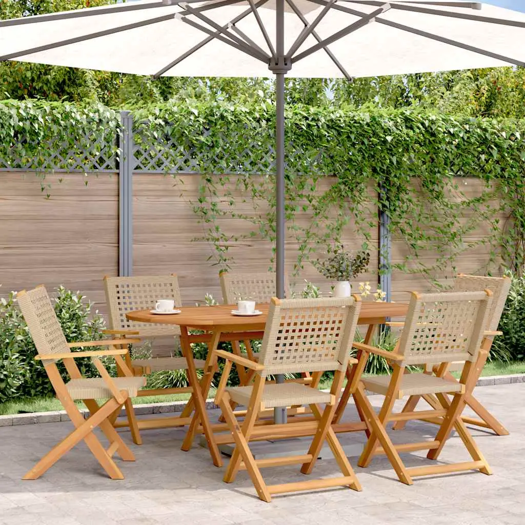 Ensemble de 6 Fauteuils d’Extérieur Pliants en Résine Tressée et Bois pour Jardin Beige – ComfortXL Outdoor Living
