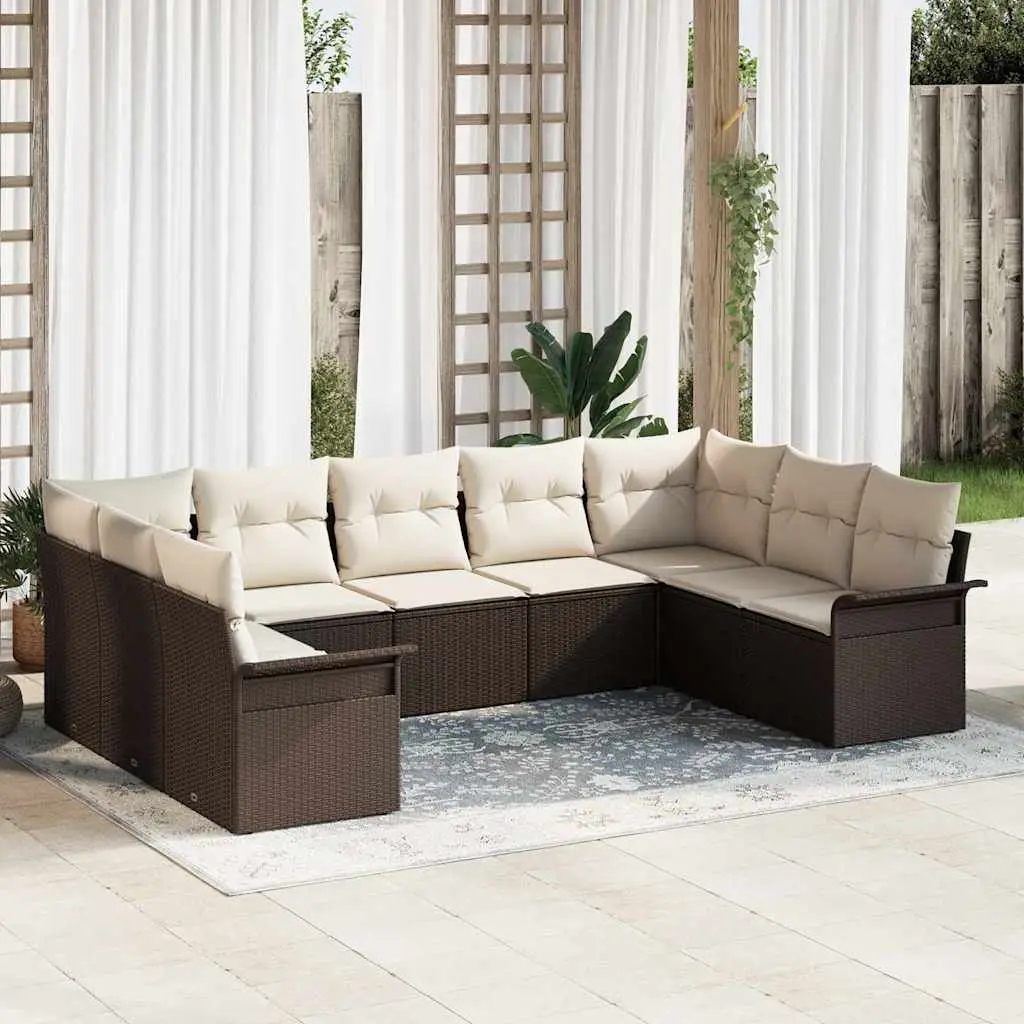 Ensemble de canapé de jardin avec coussin Marron polyrotin vidaXL 3345518