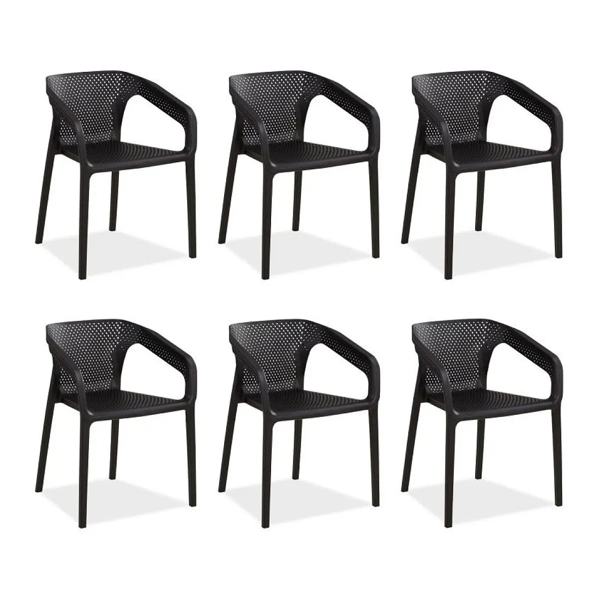 Ensemble de 6 chaises de jardin noires élégantes et pratiques