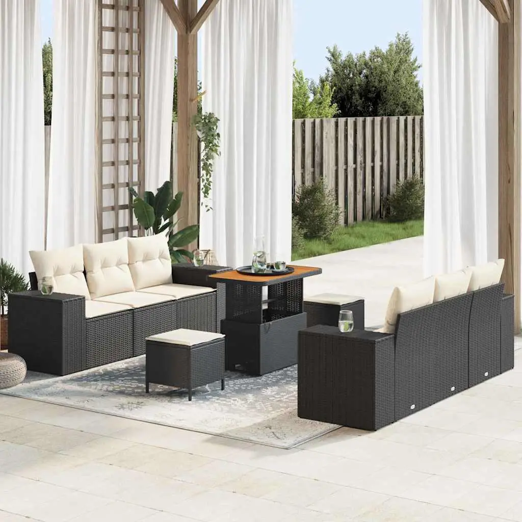 Ensemble Canapé Jardin 9 Pcs en Résine et Coussins Lavables pour Balcon ou Terrasse Noir et Crème – ComfortXL Outdoor Living