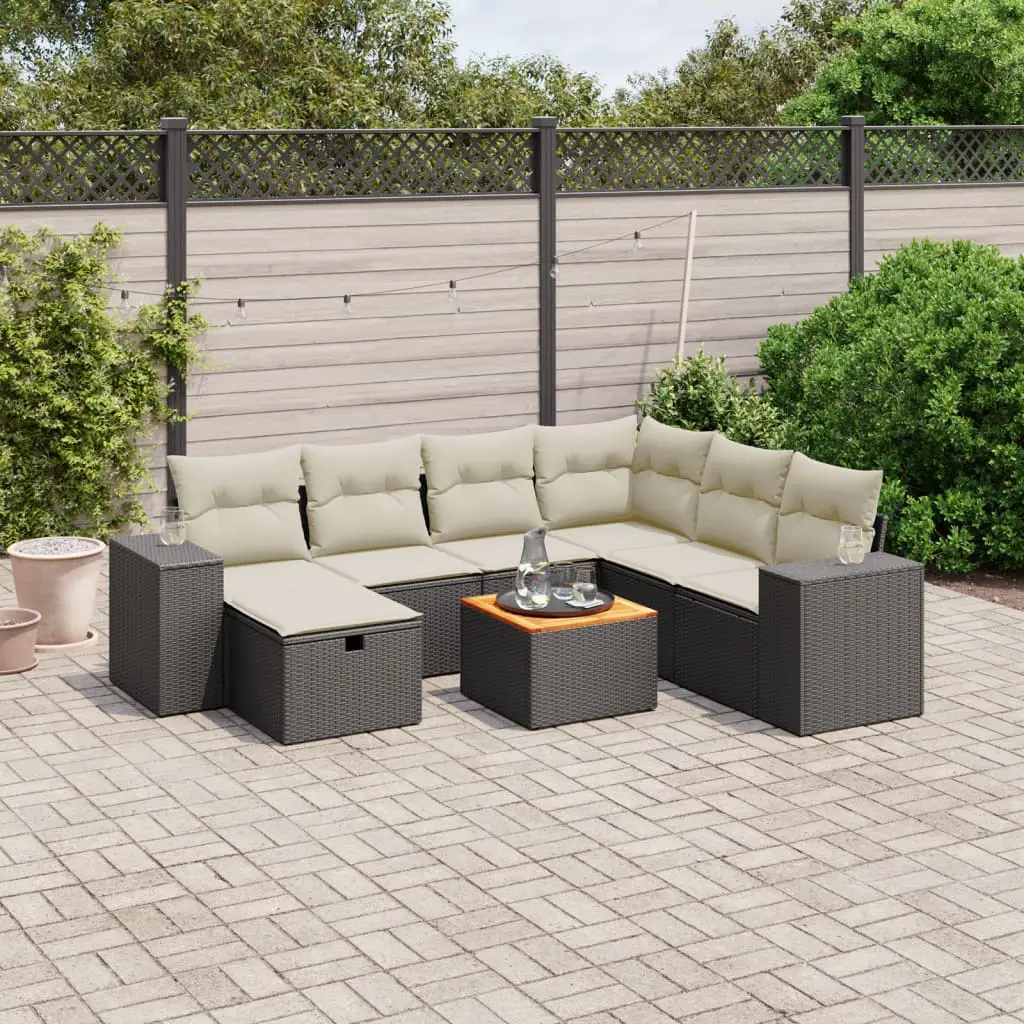 Ensemble de jardin XXL 8 personnes en polyrotin modulable et acier pour terrasse et patio Noir et Crème – ComfortXL Outdoor Living