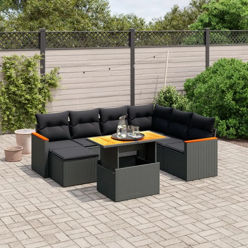Ensemble de jardin 7 places résine tressée modulable avec table et pouf Noir – ComfortXL Outdoor Living