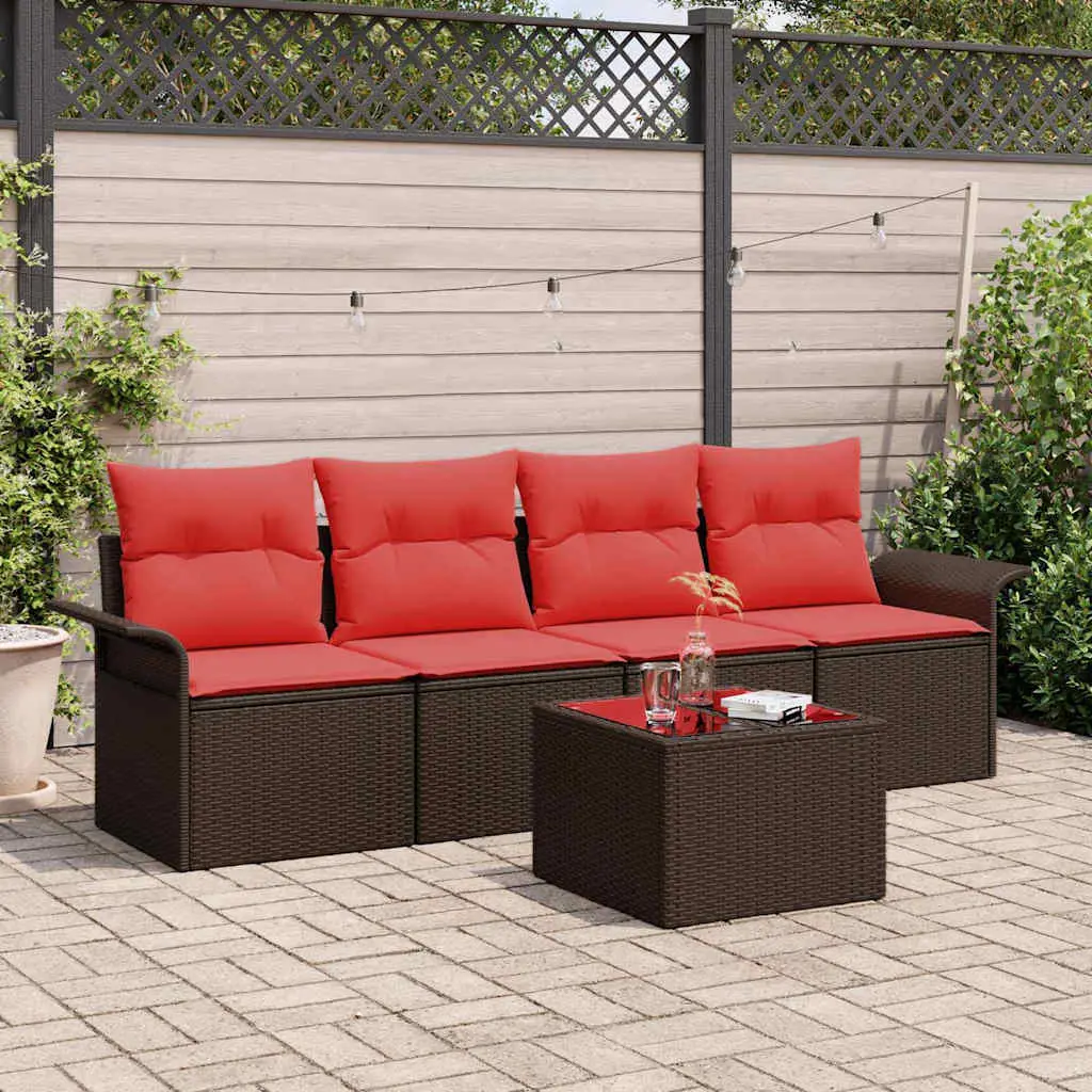 Ensemble de Canapés avec coussin 5 pcs Marron polyrotin vidaXL 3345234