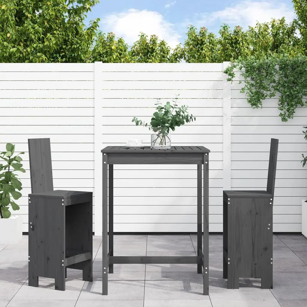 Ensemble de bar de jardin 3 pcs gris bois de pin massif vidaXL 3157765