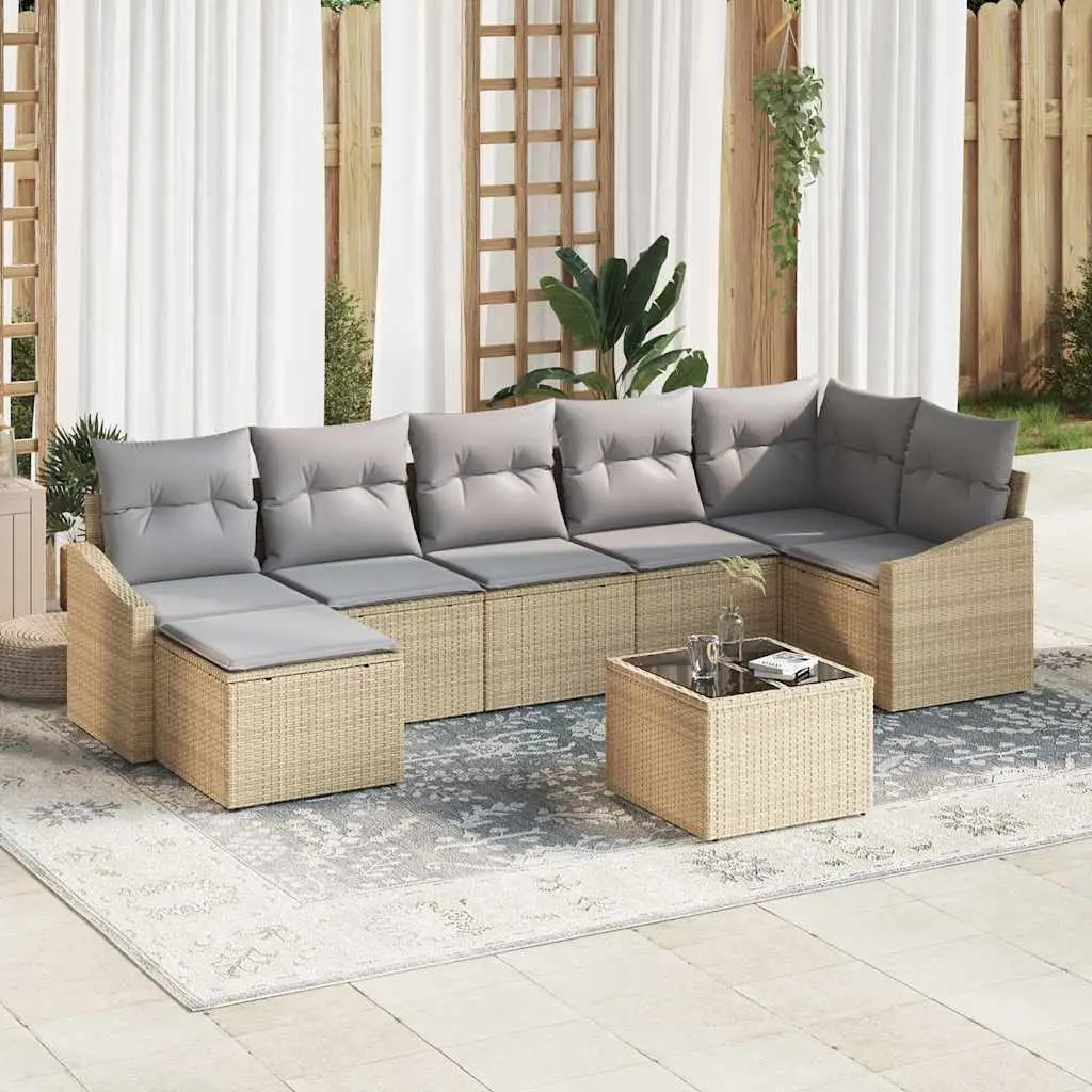 Ensemble de Canapés avec coussin 8 pcs Beige polyrotin vidaXL 3346820