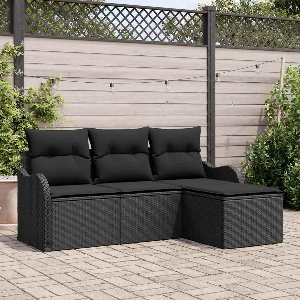 Ensemble de canapé de jardin avec stockage 4 pcs Noir polyrotin vidaXL 3354322