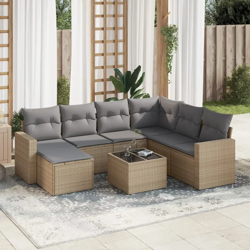 Ensemble de Jardin Modulable 8 Pièces Résine Tressée 7 Places pour Balcon Beige et Gris Clair – ComfortXL Outdoor Living