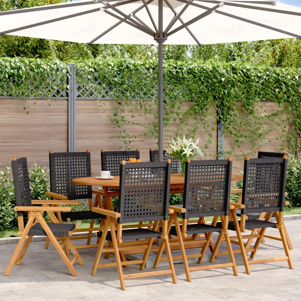 Ensemble de 8 Sièges Extérieur Inclinables en Bois Massif et Résine Tressée pour Patio Noir – ComfortXL Outdoor Living