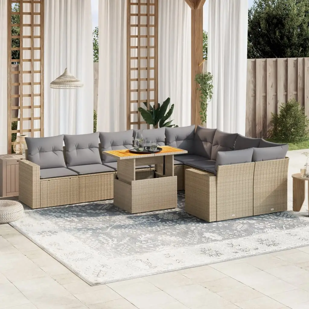 Ensemble de Jardin Modulable 10 Personnes Beige avec Table Réglable en Hauteur, Style Polyrotin – ComfortXL Outdoor Living
