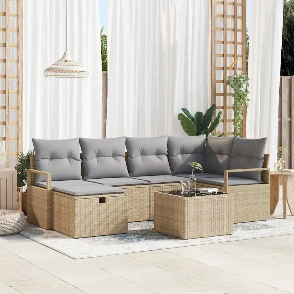 Ensemble de Canapés 7 pcs Beige et Gris clair polyrotin vidaXL 3359189