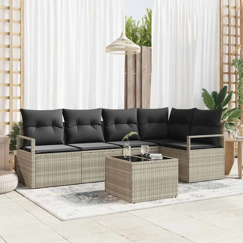 Ensemble de jardin 6 pièces pour 5 personnes en polyrotin modulable Gris Clair – ComfortXL Outdoor Living