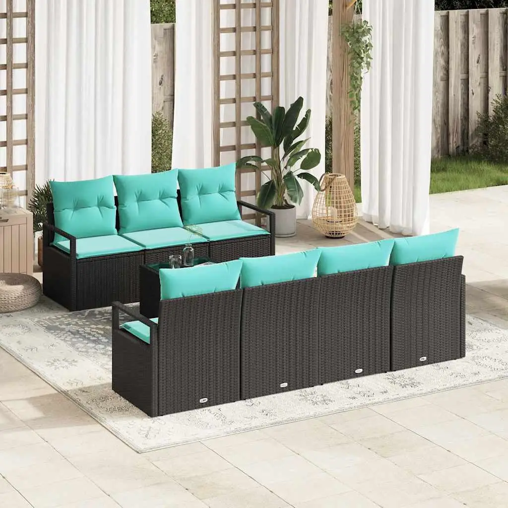 Ensemble de Canapés 8 pcs Noir et turquoise polyrotin vidaXL 3346296
