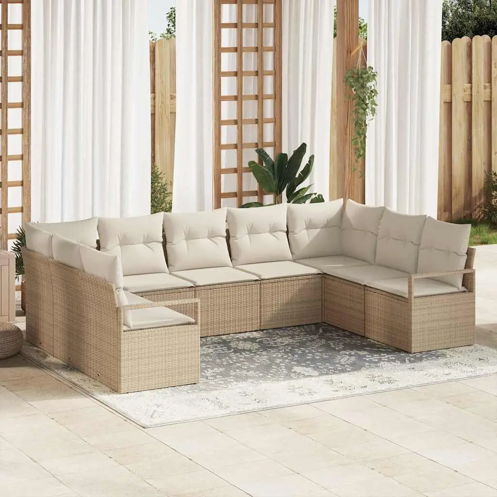 Ensemble de Canapés avec coussin 9 pcs Beige polyrotin vidaXL 3346541