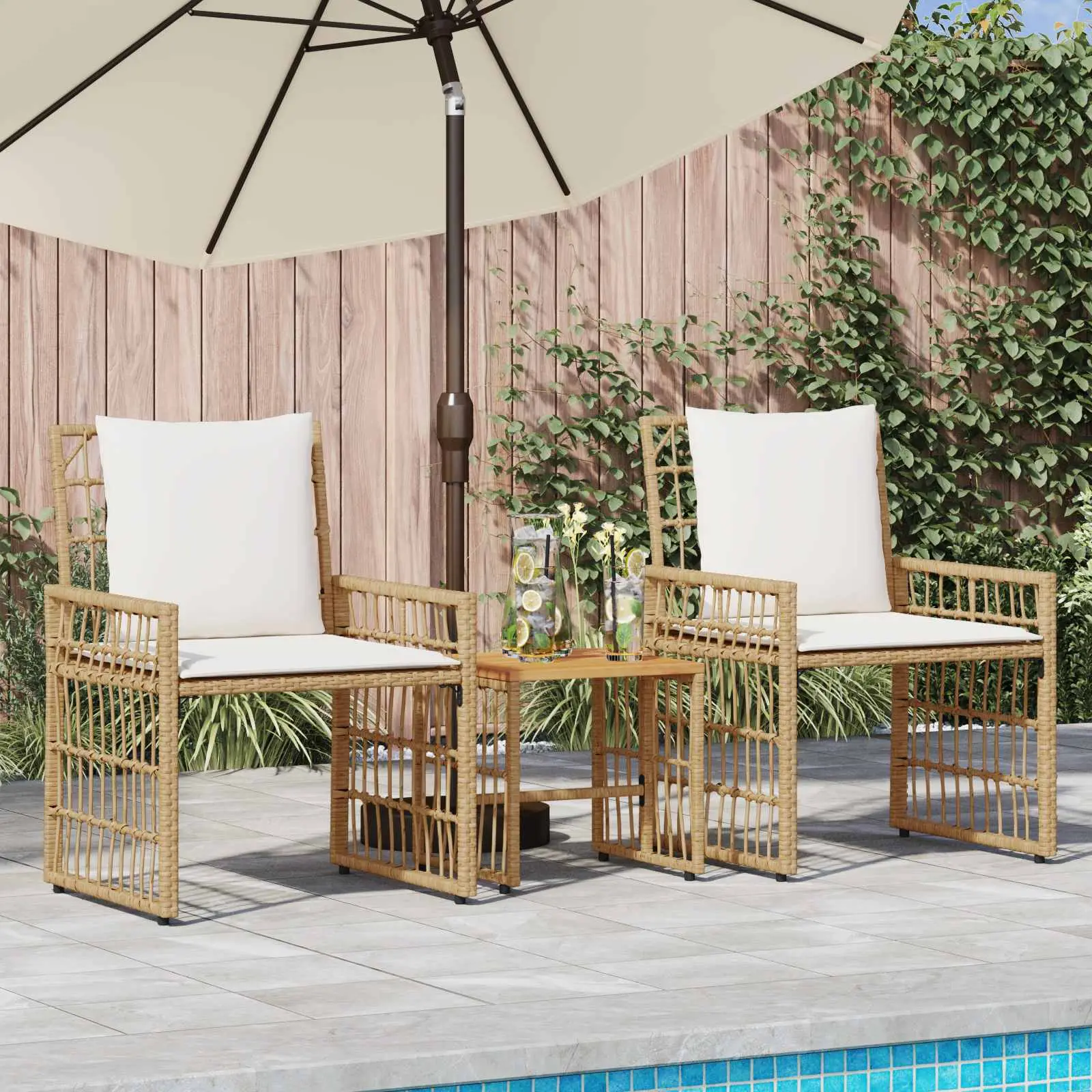 Ensemble de meubles d’extérieur 3 pcs Blanc Naturel et Crème vidaXL 42025140