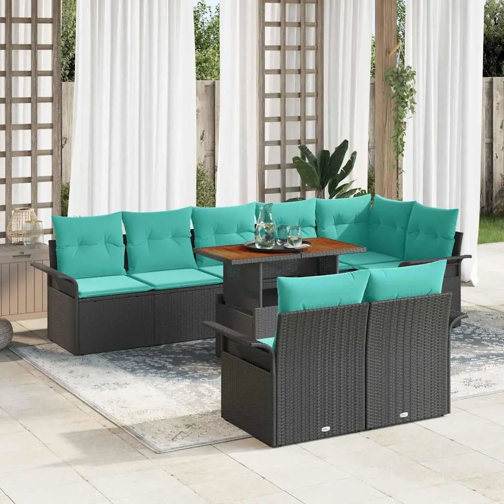 Ensemble de canapé de jardin avec coussin 9 pcs Noir et bleu vidaXL 3349353