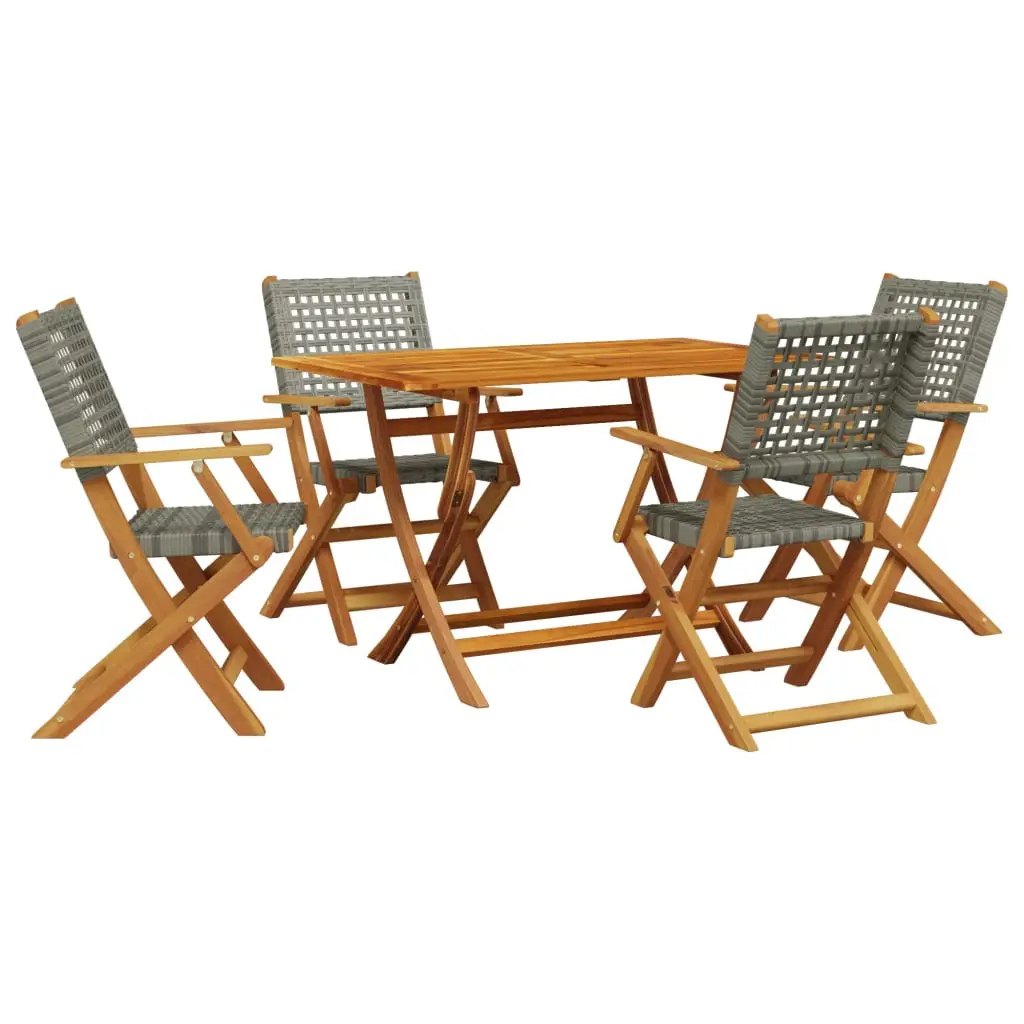 Ensemble de 5 pcs table de jardin avec chaises – mobilier de jardin résine tressée et bois massif-JU2690