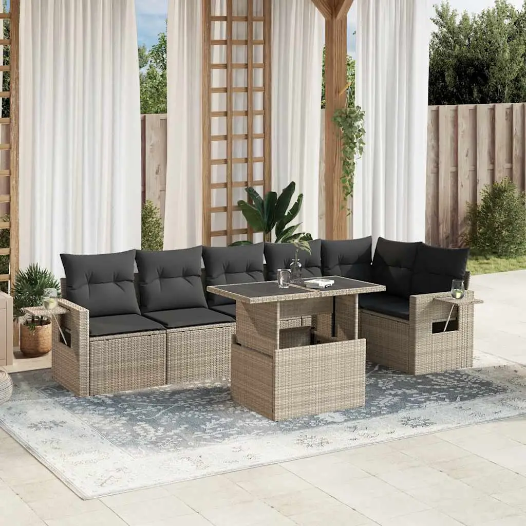 Ensemble de jardin 7 pcs résine tressée avec table relevable Gris Clair – ComfortXL Outdoor Living