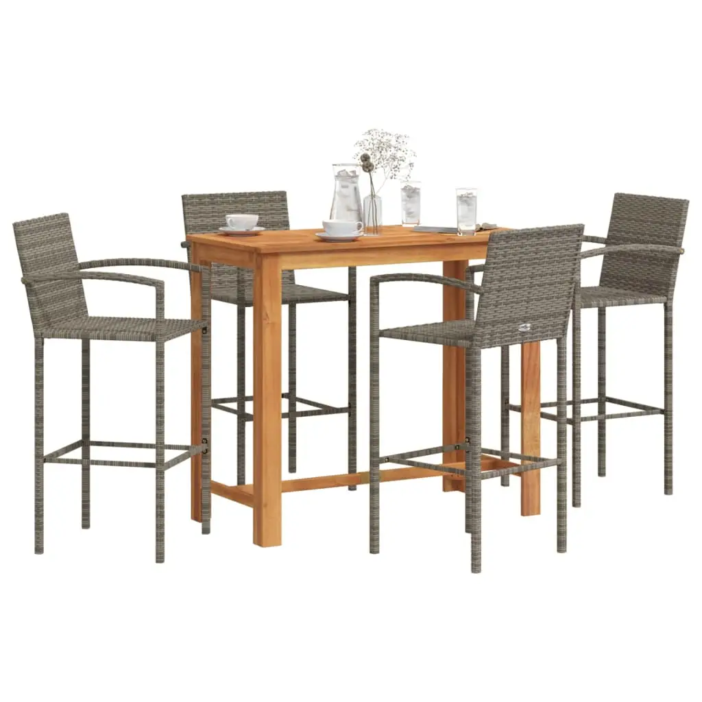 Ensemble de bar de jardin 5 pcs gris bois massif acacia rotin vidaXL 3295290