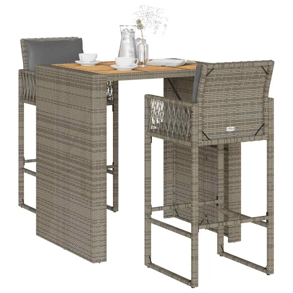 Ensemble de bar de jardin 3 pcs et coussins gris résine tressée vidaXL 3328897