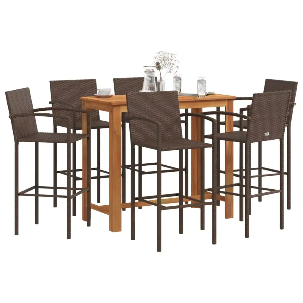 Ensemble de bar de jardin 7 pcs marron bois massif acacia rotin vidaXL 3295291