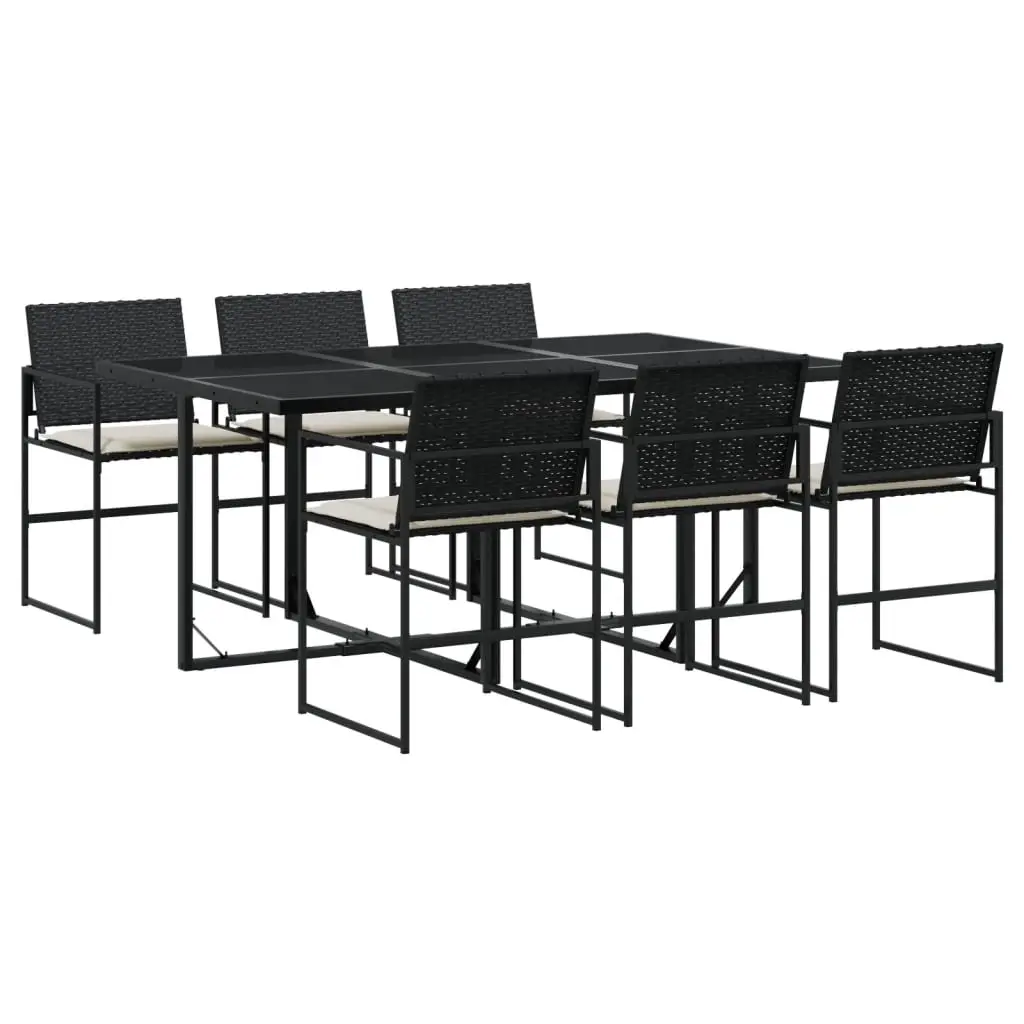 Ensemble de 7 pcs table de jardin et chaises avec coussins – mobilier de jardin noir résine tressée-JU2371