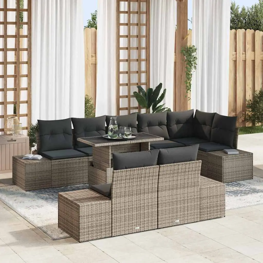 Ensemble de canapé de jardin avec coussin 9 pcs Gris polyrotin vidaXL 3349205