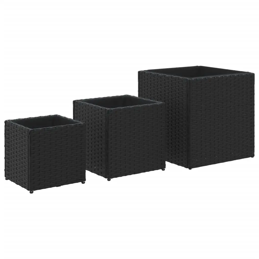Ensemble de 3 pcs Jardinières – Bacs à fleurs – Pots de fleurs noir résine tressée