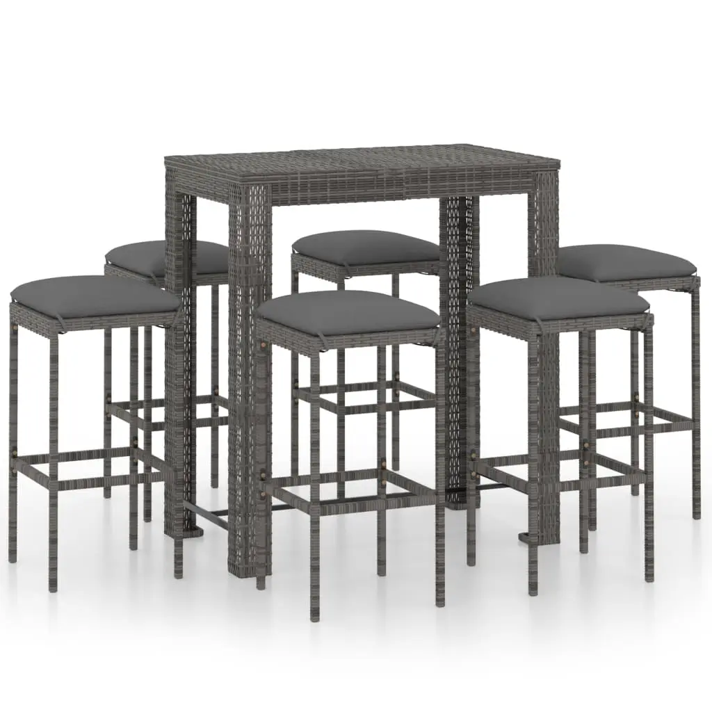 Ensemble de 7 pcs bar de jardin – Mobilier d’extérieur – Mobilier de jardin et coussins Résine tressée Gris-JU2013