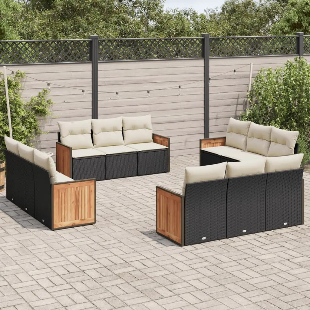Ensemble Canapés d’Extérieur 12 Places Résine Tressée Modulable pour Jardin Coussins Crème Noir – ComfortXL Outdoor Living