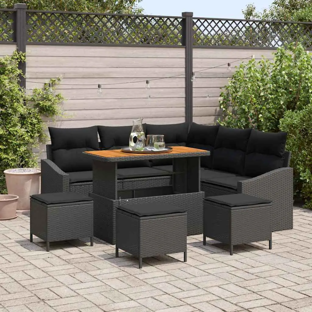Ensemble de canapé de jardin avec coussin 9 pcs Noir polyrotin vidaXL 3362659