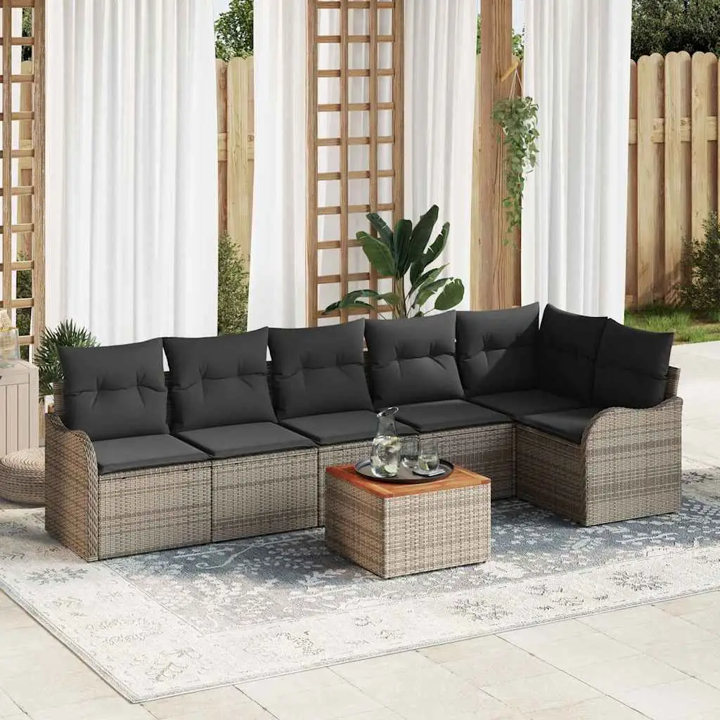 Ensemble de Jardin 6 Places en Résine Tressée et Acacia Modulable avec Rangement Gris – ComfortXL Outdoor Living