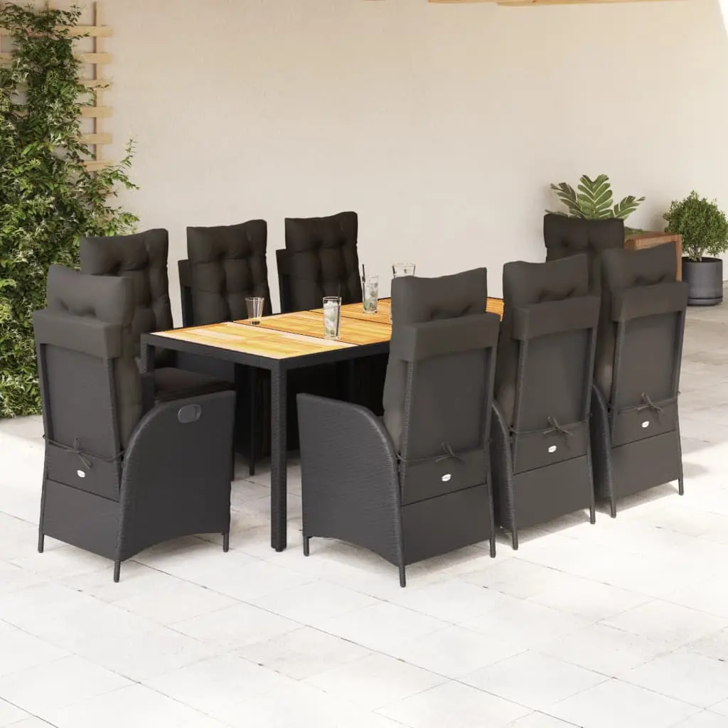Ensemble de Repas Extérieur 8 Personnes Noir, Table en Bois d’Acacia et 8 Fauteuils Confort Inclinables – ComfortXL Outdoor Living