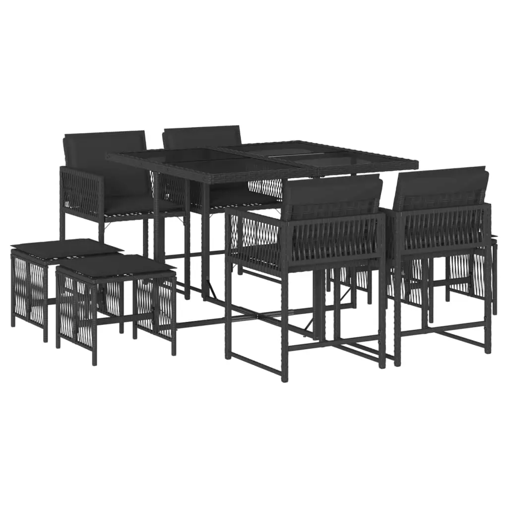 Ensemble de 9 pcs table de jardin avec chaises – mobilier de jardin coussins noir résine tressée-JU2435