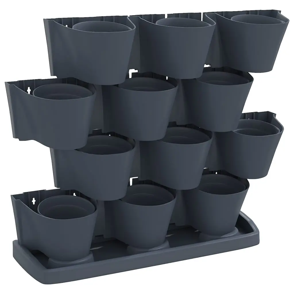 Ensemble de 12 pcs Jardinières verticales – Bacs à fleurs – Pots de fleurs Anthracite PP
