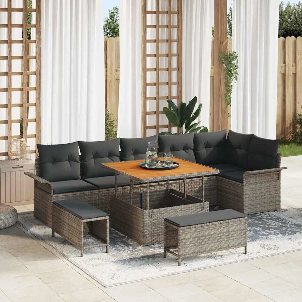 Ensemble de canapé de jardin avec coussin 9 pcs Gris vidaXL 3364098