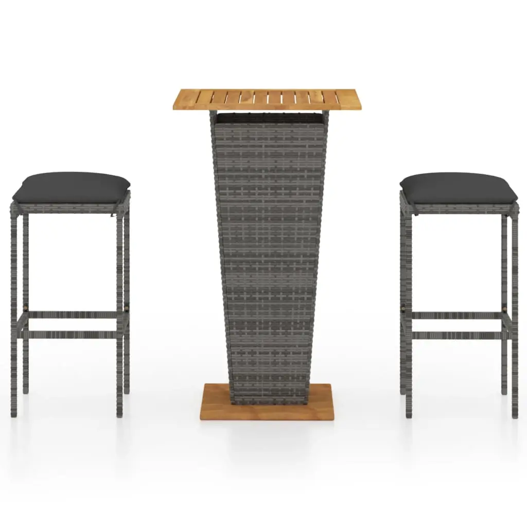 Ensemble de 3 pcs bar de jardin – Mobilier d’extérieur – Mobilier de jardin et coussins Résine tressée Gris-JU1953