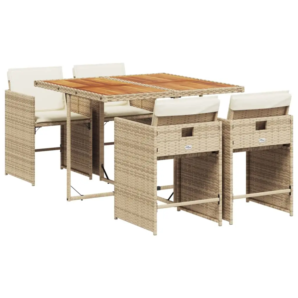 Ensemble de 5 pcs table de jardin et chaises avec coussins – mobilier de jardin Beige poly rotin-JU2734