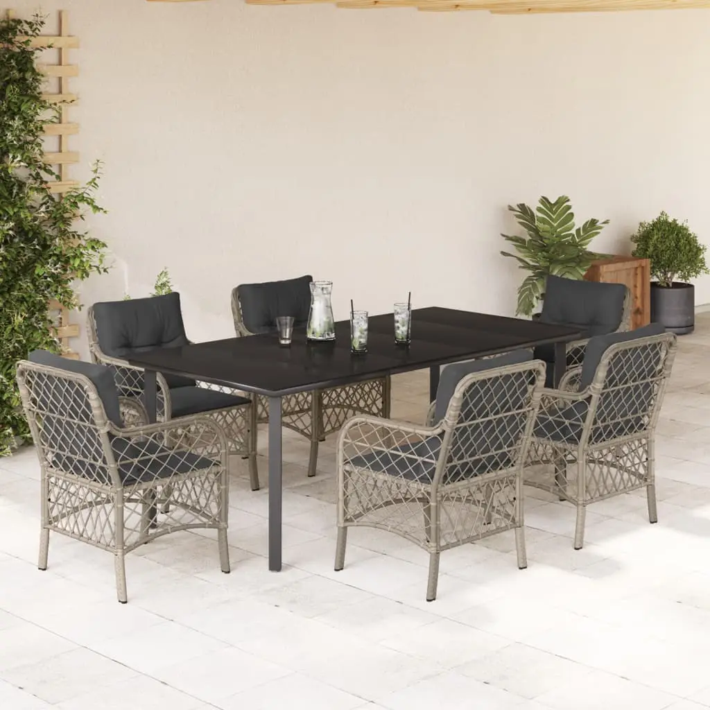 Ensemble de Repas Extérieur Gris 6 Personnes, Grande Table 200cm et Chaises en Résine Tressée – ComfortXL Outdoor Living